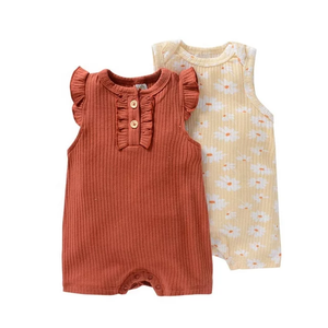 2pc Rust Sleeveless Baby Romper Set