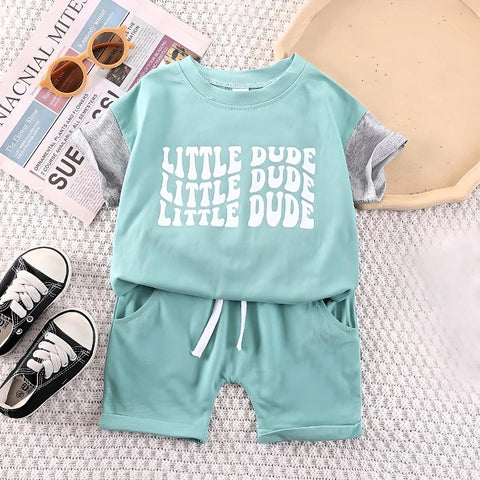 Toddler Kids Little Dude Green Terno