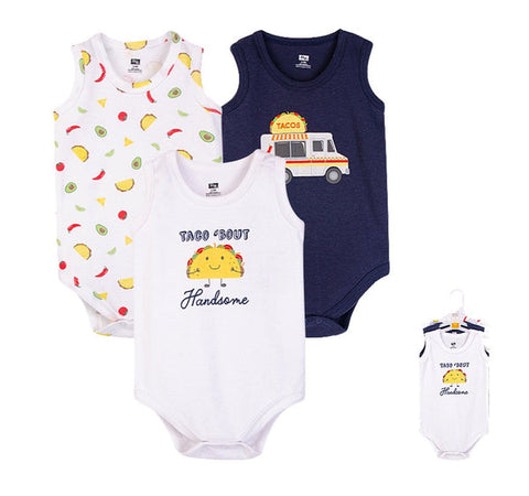 3-pc Handsome Sleeveless Bodysuit Cotton Set