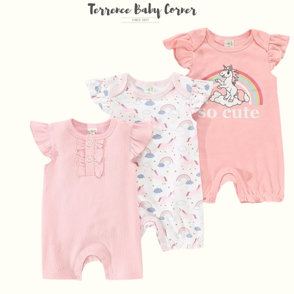 3-piece Infant Baby Girl Rompers Set