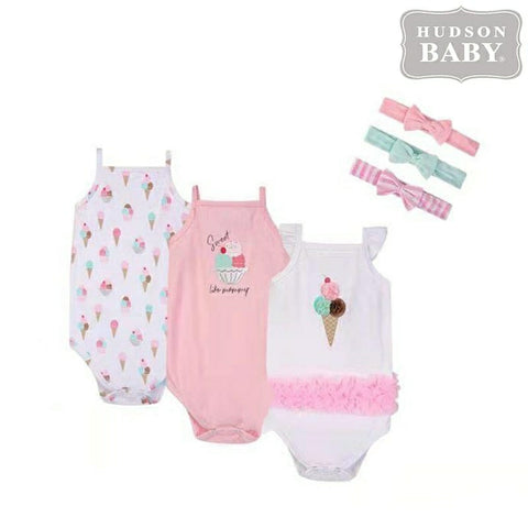 3pc Ice Cream Hudson Baby Sleeveless with 3pc Turban Set