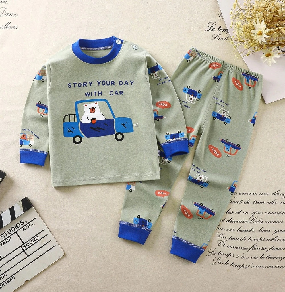 Toddler Kids Gray Car Sleepwear Terno