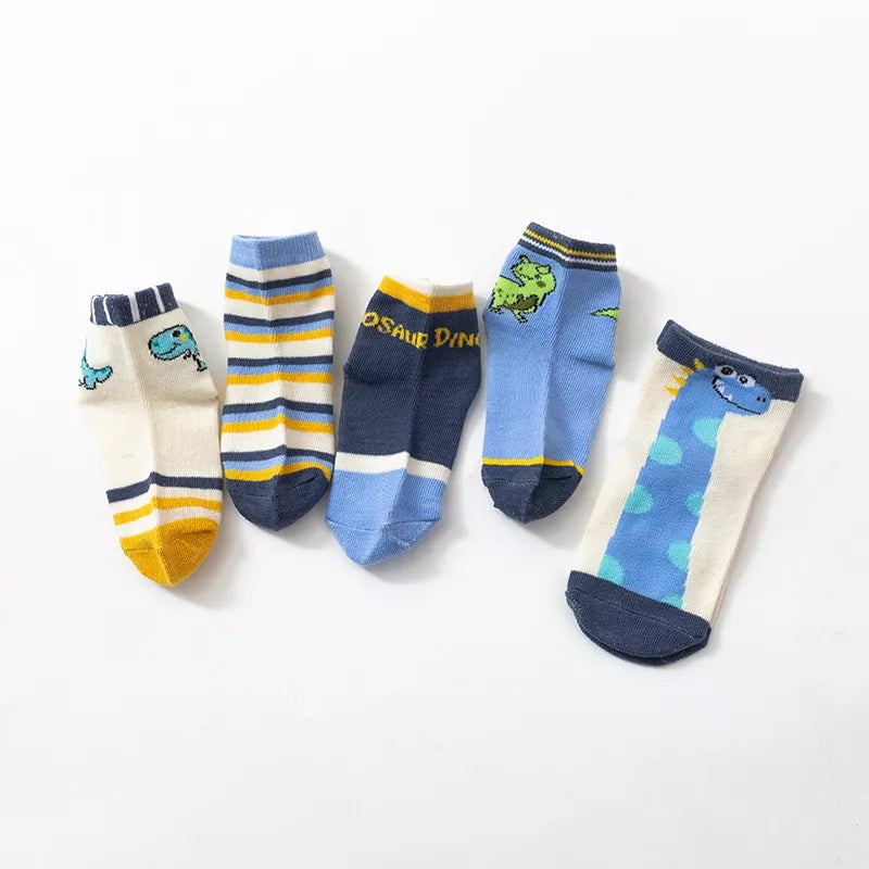 5-pairs Dinosaur Blue Socks Set