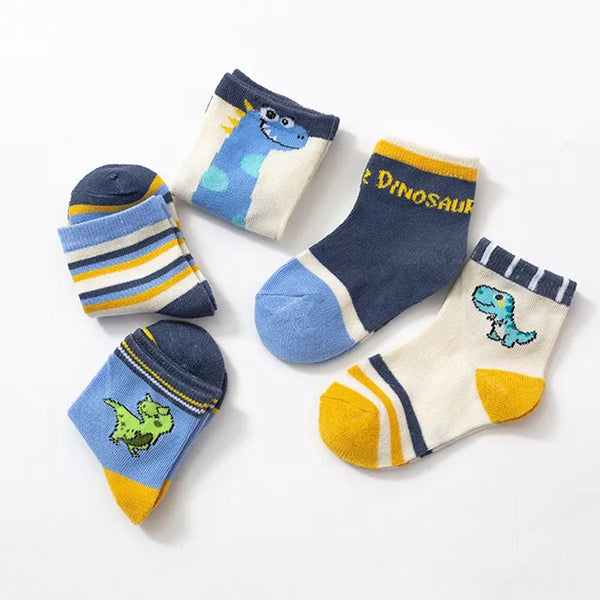 5-pairs Dinosaur Blue Socks Set