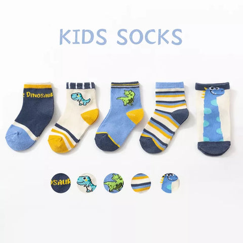 5-pairs Dinosaur Blue Socks Set