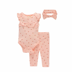 3pc Bodysuit Pants Turban Peach Set