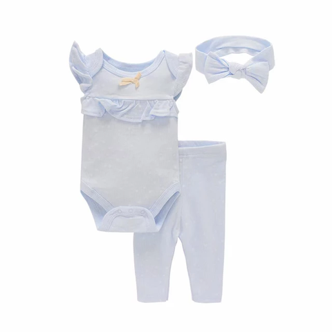 3pc Bodysuit Pants Turban Baby Blue Set