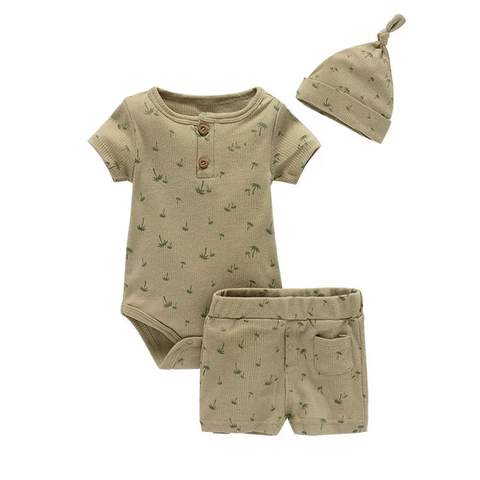 3pc Bodysuit Short Hat Green Set