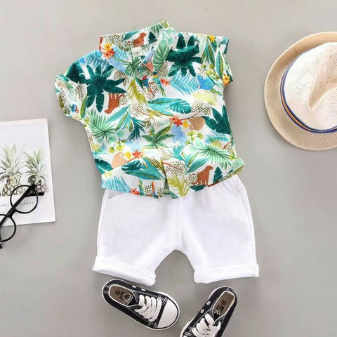 Tropical Light Green Infant Kids Casual Terno