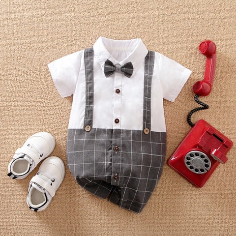 Infant Gentlemen Checkered Gray Formal Romper