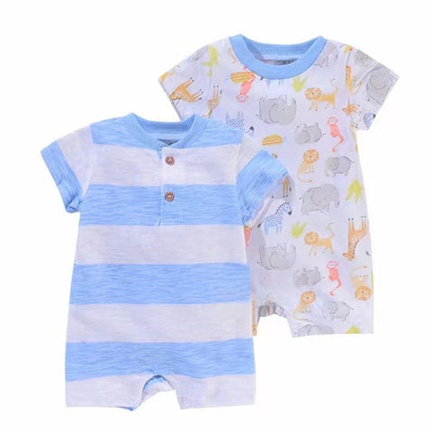 2pc Blue Animals Rompers Set