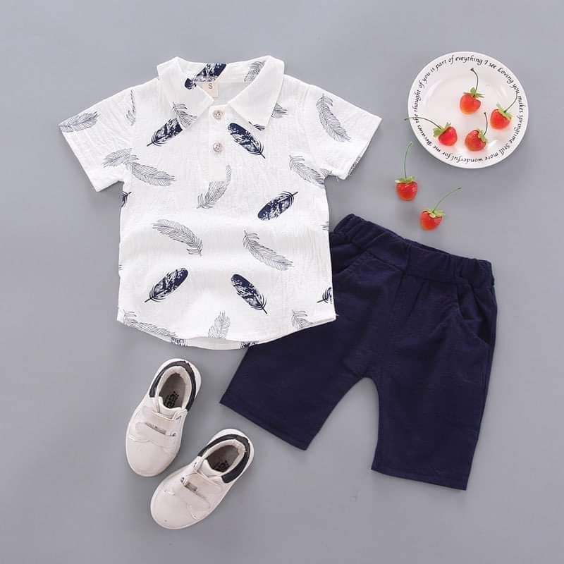 White Leaves Casual Kids Terno