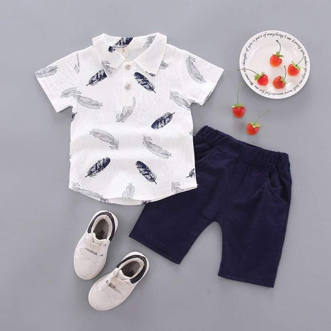 White Leaves Casual Kids Terno