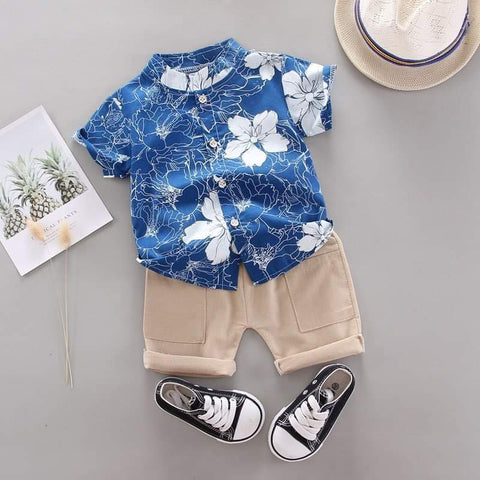 Toddler Kids Blue Floral Terno