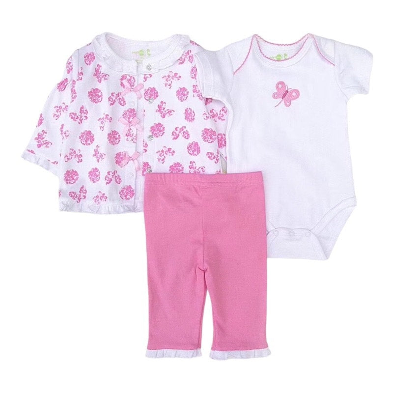 3-piece Butterfly Cardigan Bodysuit Pants Set