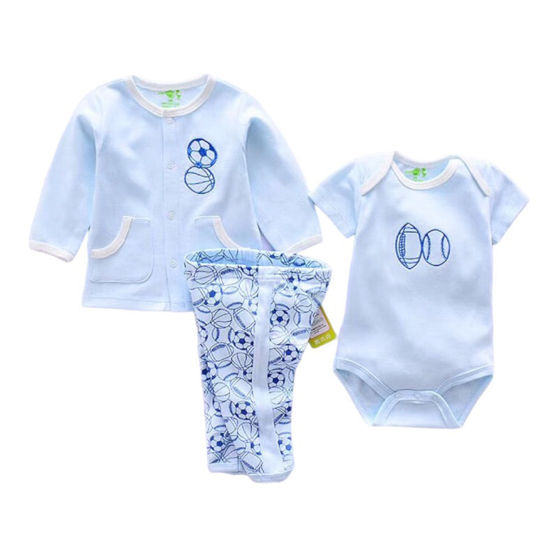 3-piece Baseball Cardigan Pants Bodysuit Set